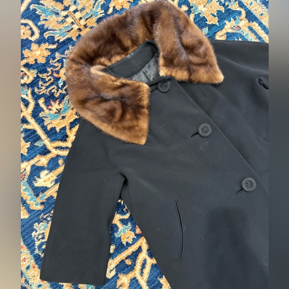 Vintage 1960’s black wool & fur coat - Picture 4 of 14